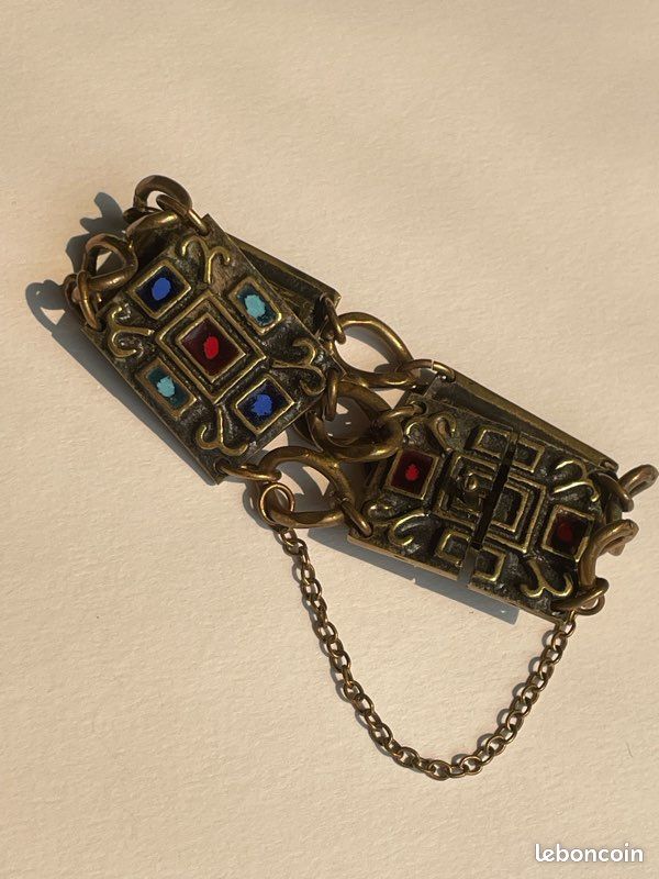 Bracelet Vintage Néo-médiéval En Bronze émaillé - Dominique Piechaud - Longueur 19-20 Cm