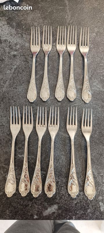 Lot De 6 Grandes Fourchettes Style Louis XV - Métal Argenté - Occasion