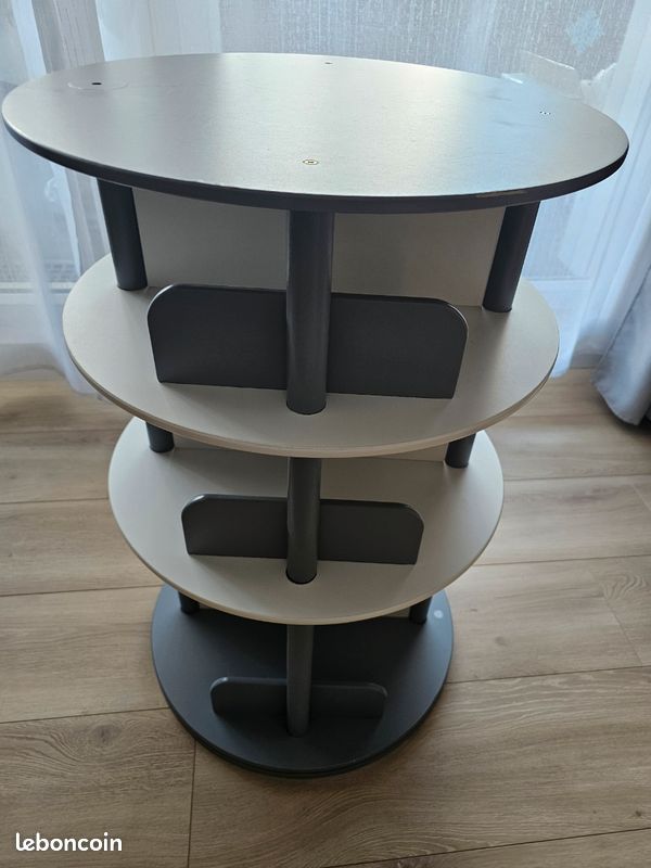 Bibliothèque Pivotante Pour Enfant 2-12 Ans - Blanc Et Gris, Rangement 180 Livres, Plateau Tournant, MDF