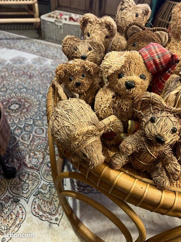 ours ancien paille rare propre 40cm /crème museau /griffes noirs
