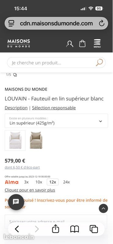Vends 2 canapés et fauteuil Louvain Maisons du Monde (image 11)