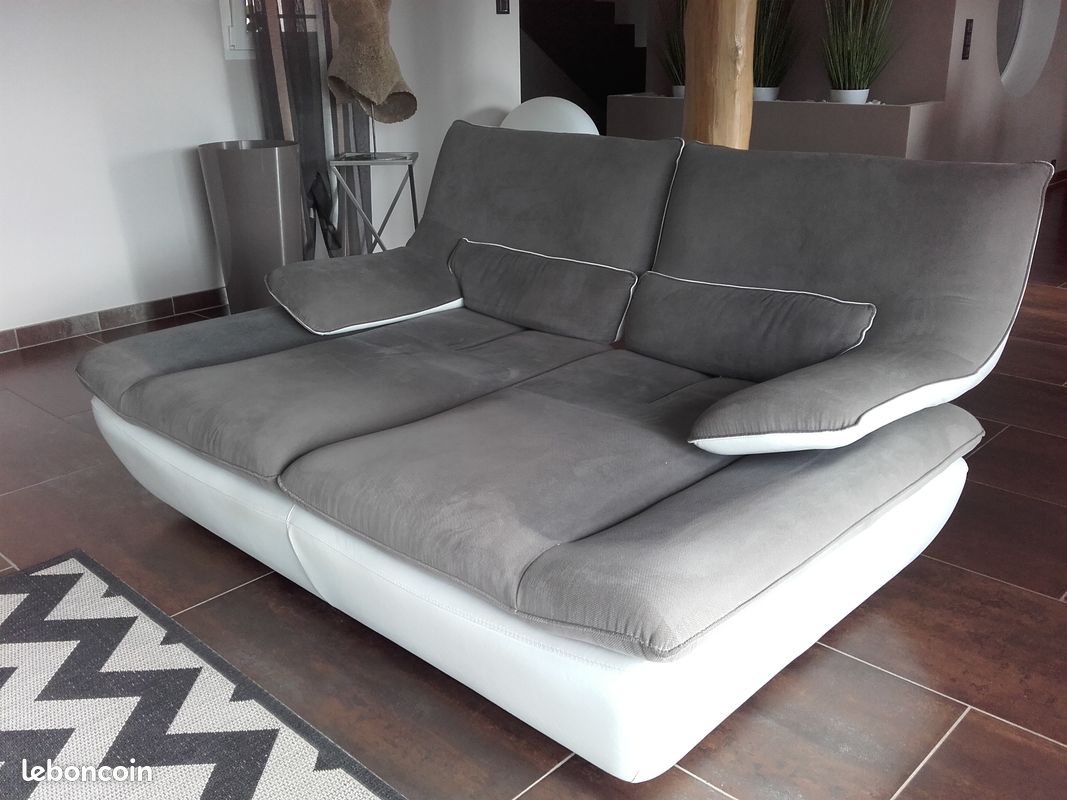 Canapé Château d’Ax 2 places tissu/cuir convertible (image 3)
