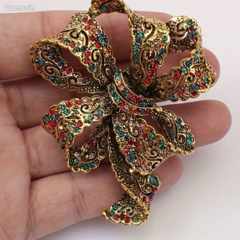 Broche Pendentif Vintage Émaillée - Œuvre De Maître émailleur, Laiton Vert, Occasion