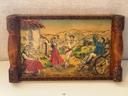 ANCIEN PLATEAU PEINTURE et Pyrogravure par Boli Louis Bollinger COLMAR Cigognes EUR 30,00 - FR