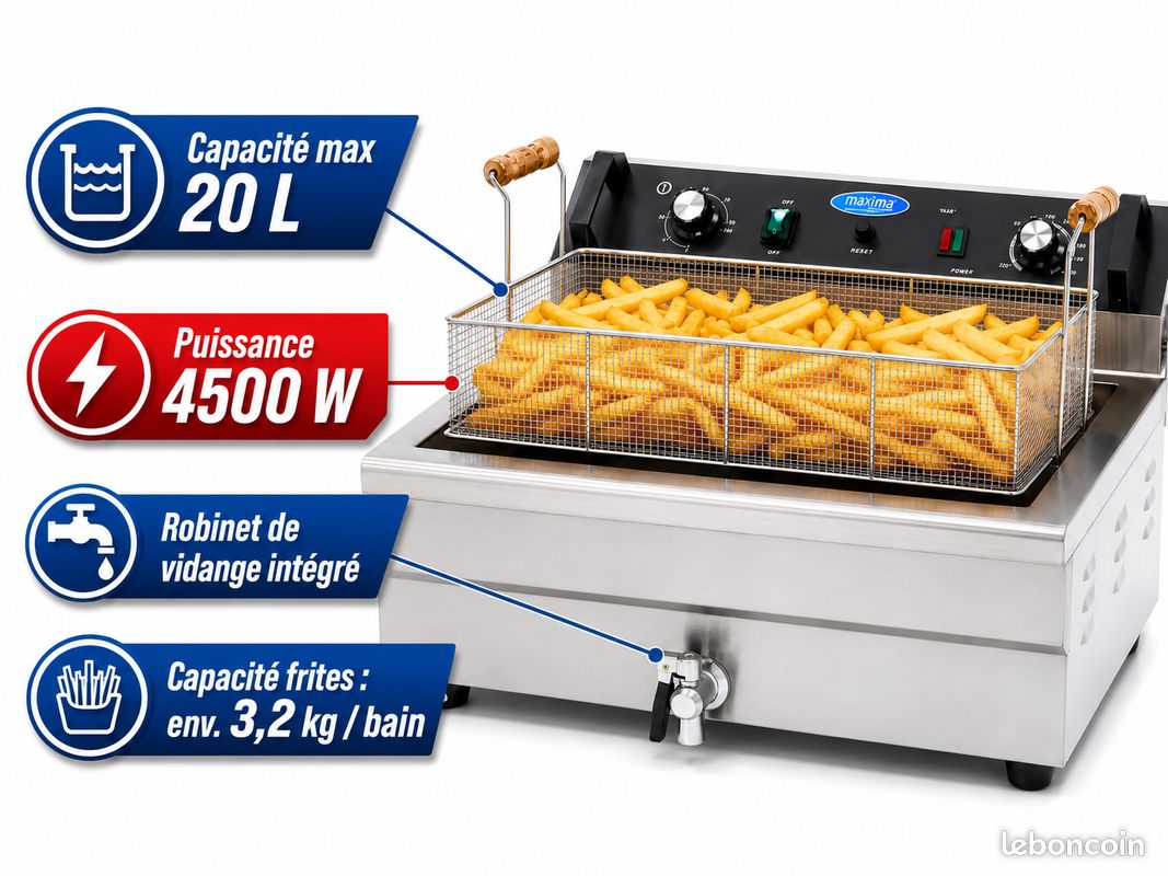 đ Friteuse 20 L inox professionnelle â neuve, avec robinet de vidange (image 1)