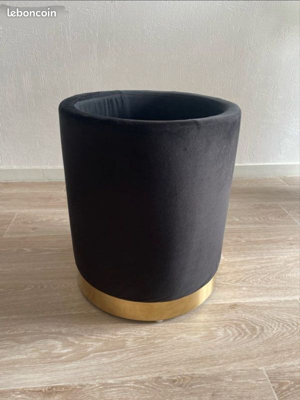 Pouf Coffre Rond En Velours Noir (image 2)