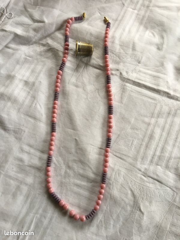 Collier Ancien Années 1950 Perle Œil De Murano Mauve/Rouge - Longueur 45,5 Cm - Vintage