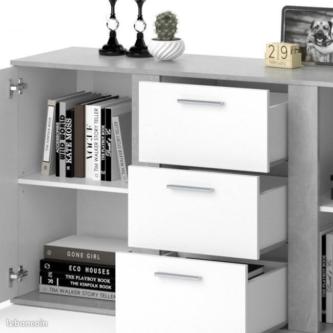 BUFFET bas en bois, 155 cm, haute qualité, 3 coloris, blanc/chêne/anthracite (image 2)