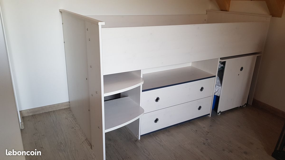 Lit 90x200 combiné bureau rangement (image 1)