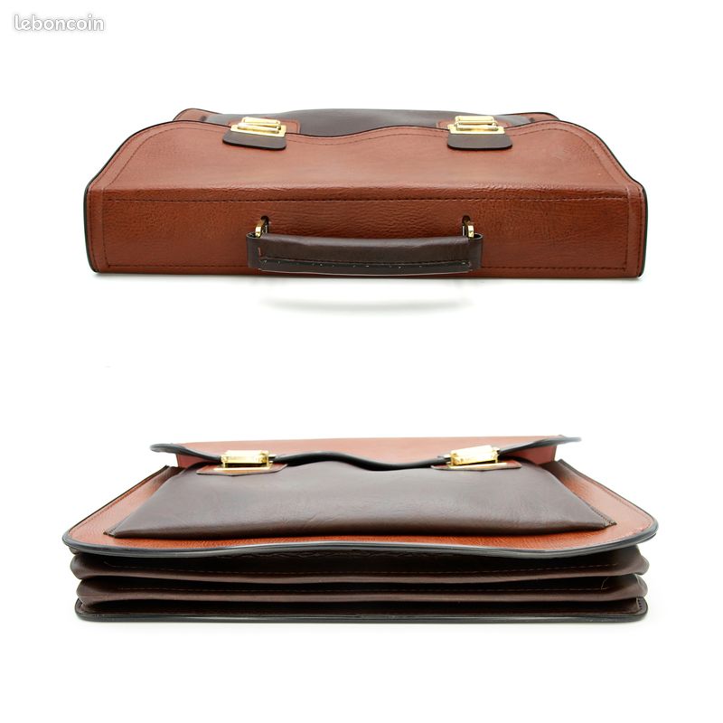 Cartable Vintage 70s en vinyle marron fauve et chocolat | C.D.C M.U Paris | Deadstock - Neuf avec étiquette | Style rétro | Chic scolaire | Made in France (image 5)