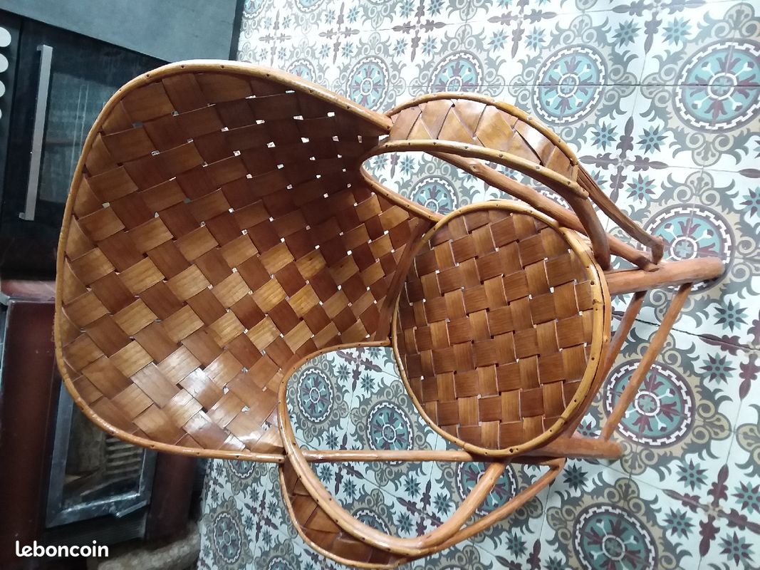 Fauteuil en bois et en écorces de châtaignier vintage (image 4)