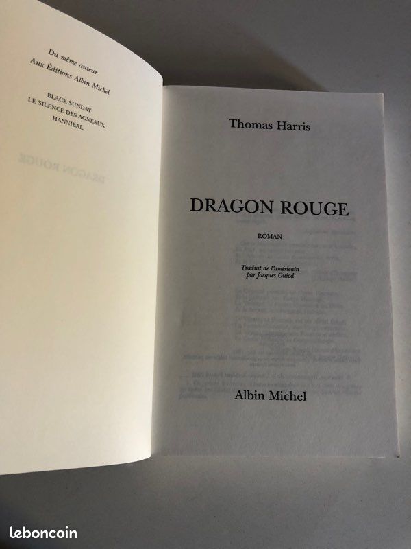 Livre de Thomas Harris « Dragon Rouge » des Éditions Albin Michel (image 5)