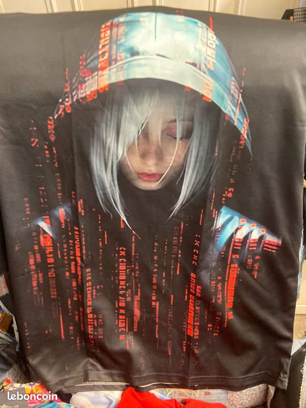 T-shirt imprimé fille cyberpunk casquette néons neuf - taille XL - polyester manches courtes, motif urbain futuriste intégral, léger et respirant (image 3)