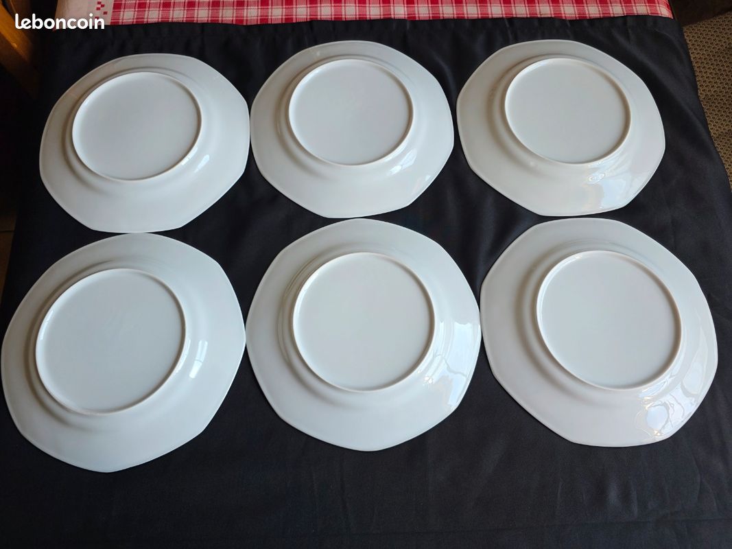 Lot de 6 assiettes plates octogonales décor chasse / gibier - 25,5 cm (image 11)