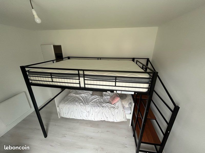 Lit mezzanine 140 x 200 cm avec grand escalier - Métal + Matelas (image 2)