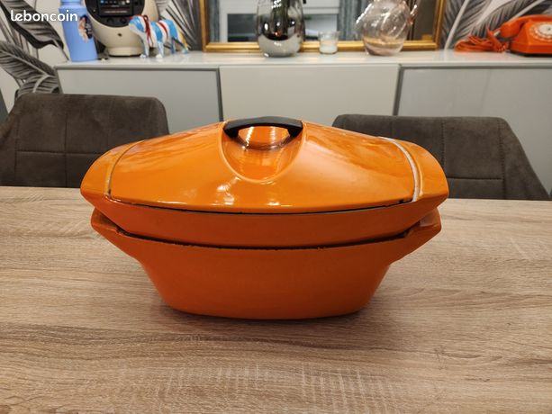 Petite marmite en émail vintage orange - Décoration