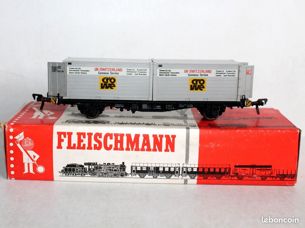 FLEISCHMANN HO N°5235 Wagon Porte Conteneur Container Crowe Uk Switzerland Train EUR 34,90