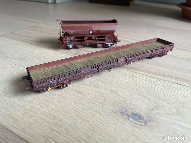 5 Wagons Trix Express Réf 3412 – Plat à Ridelles + 3 Cuves – HO – Vintage Allemagne