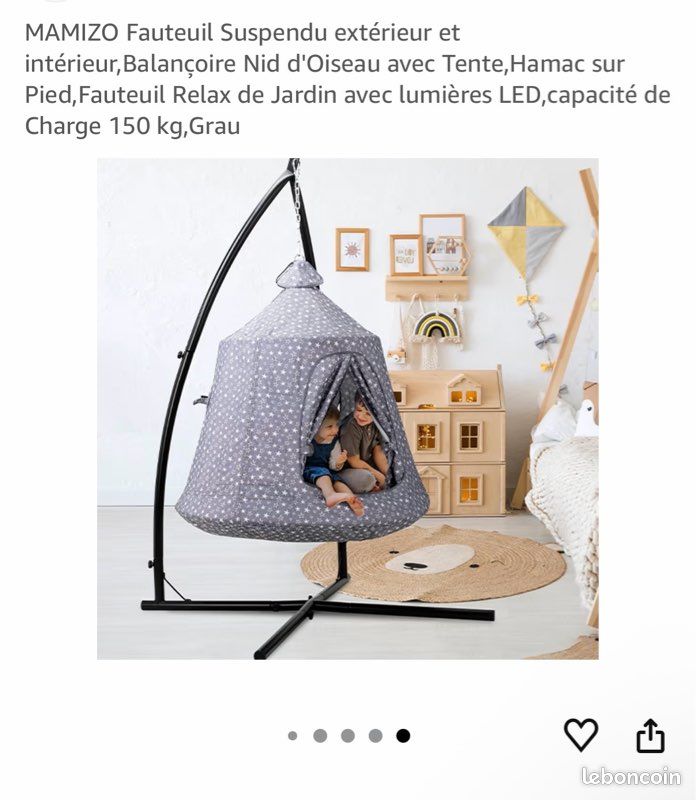 MAMIZO Niche suspendue pour enfant avec support, fauteuil suspendu pour intérieur et extérieur, hauteur réglable, tente suspendue de camping, hamac avec lumières LED, balançoire de plafond avec