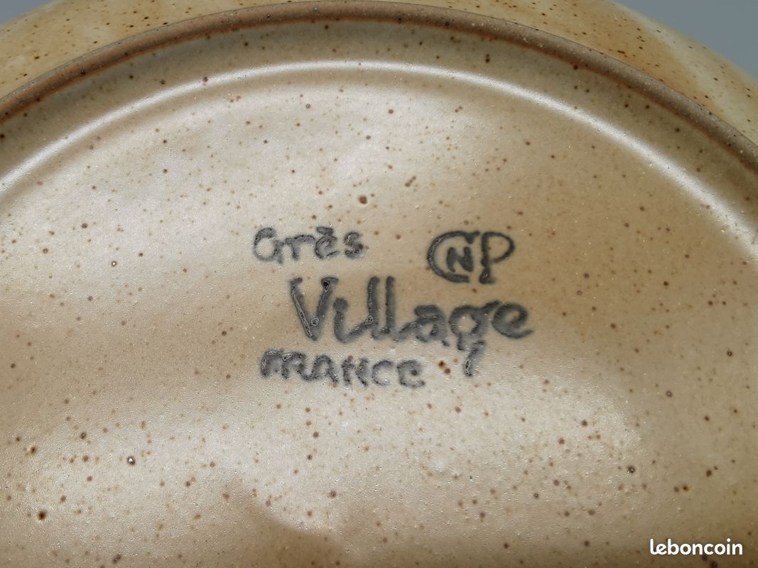 5 Anciennes Assiettes plates Grès Village France 70's - Diam. 24,30cm - Z35 (image 4)