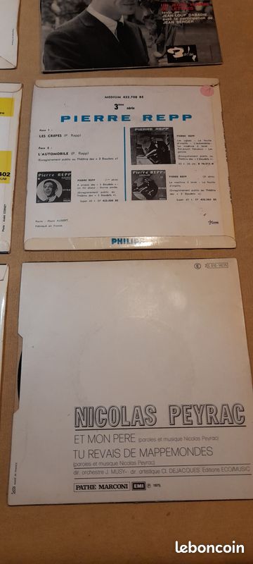Lot disques vinyles 45T 17cm Variété française Gilbert Becaud Jacques Brel Hugues Aufray Leo Ferre Isabelle Aubret Nicolas Peyrac Jean Ferrat Alain Barriere Enrico Macias Guy Bedos Pierre Repp (image 16)