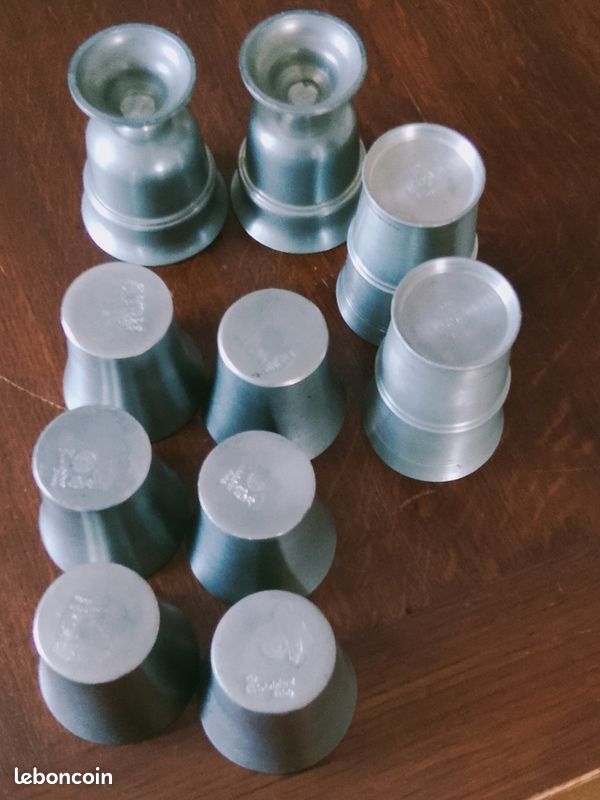 Lot 10 gobelets étain verre a digestif étain pur 95%, 6 cmet 9 cm de haut (image 2)