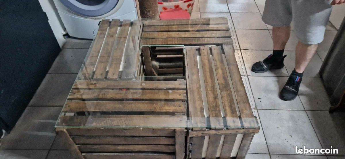 Table basse en caisse à pomme et lin (image 1)
