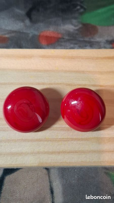 Boucles D'oreilles à Clips Vintage Années 70 - Fleurs Rouges En Plastique, Occasion Rétro