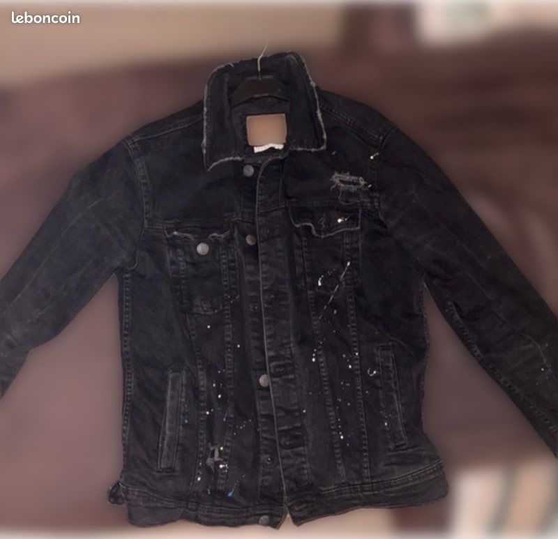 Veste jean Pull&Bear – M – noir délavé – look streetwear (image 1)