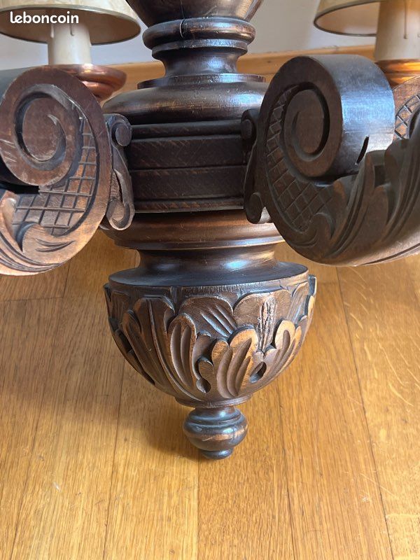Lustre vintage en bois sculpté – 6 branches – style rustique / néo-Renaissance (image 5)