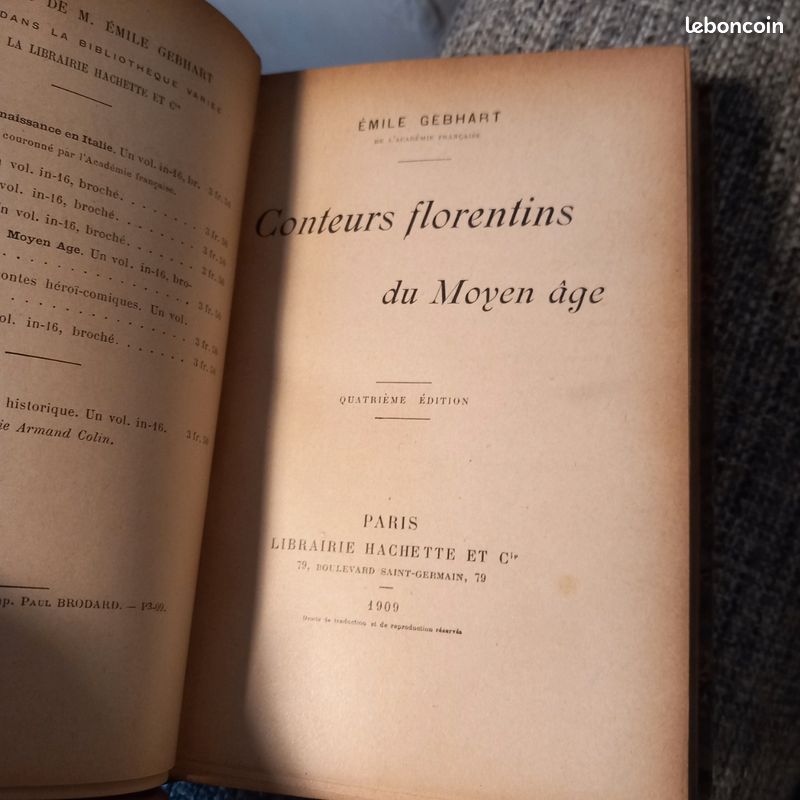 Livre ancien- LES CONTEURS FLORENTINS DU MOYEN ÂGE- 1909 - GEBHART (image 5)