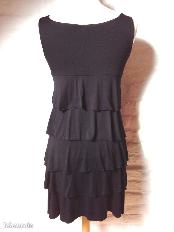 Robe Charleston noire à volants Sinéquanone fabriquée en France