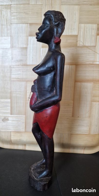 Statue africaine ancienne en bois sculpté – pièce artisanale vintage 31 cm déco ethnique (image 3)