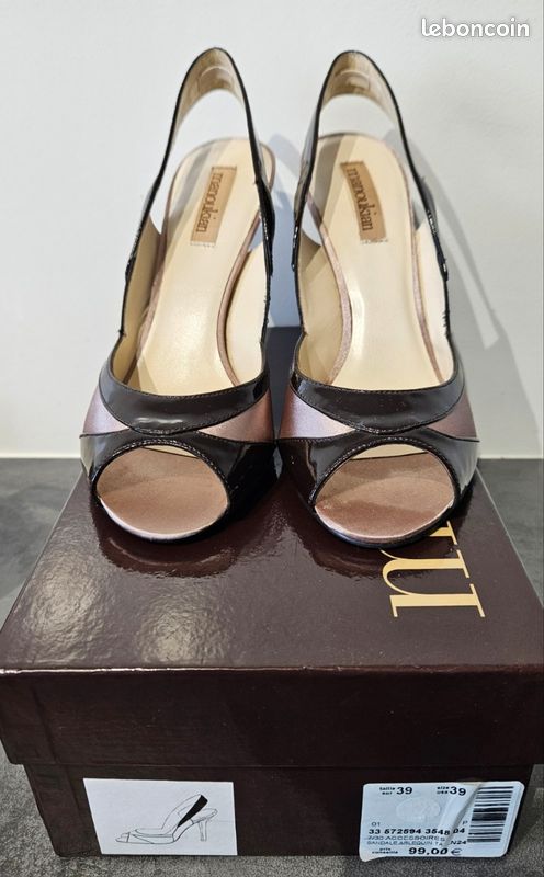Sandales En Cuir Alain Manoukian - Femme - Pointure 39 - Marron Et Noir - Occasion