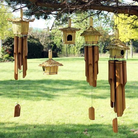 Carillon à Vent En Bambou Et Coco MACOSA HOME - Longueur 100 Cm - Son Apaisant - Déco Jardin Ou Intérieur