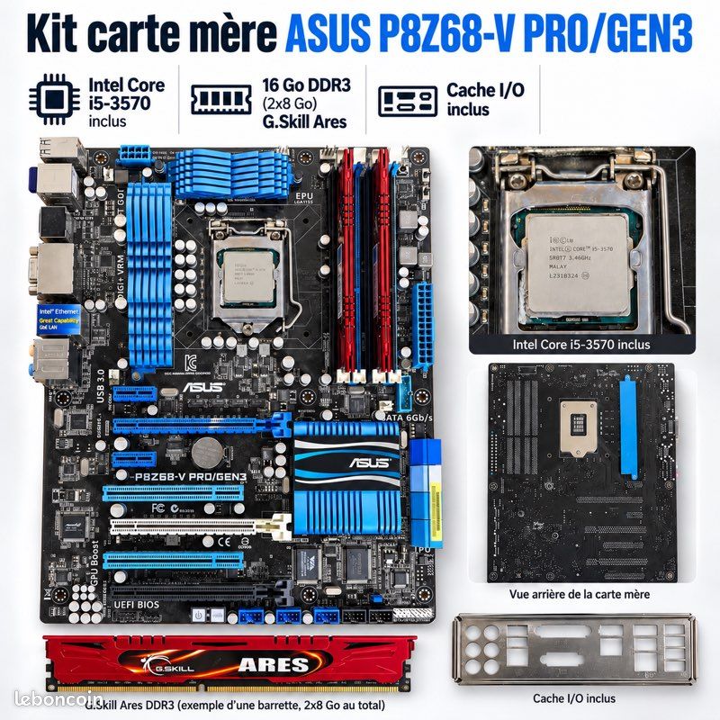 Kit ASUS P8Z68-V PRO/GEN3 + i5-3570 + 16 Go DDR3 G.Skill (image 1)