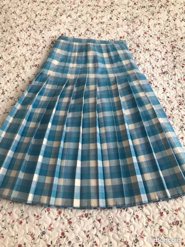 Neuve jupe plissée type kilt rétro vintage années 70 carreaux tartan écossais bleu 34 (image 2)