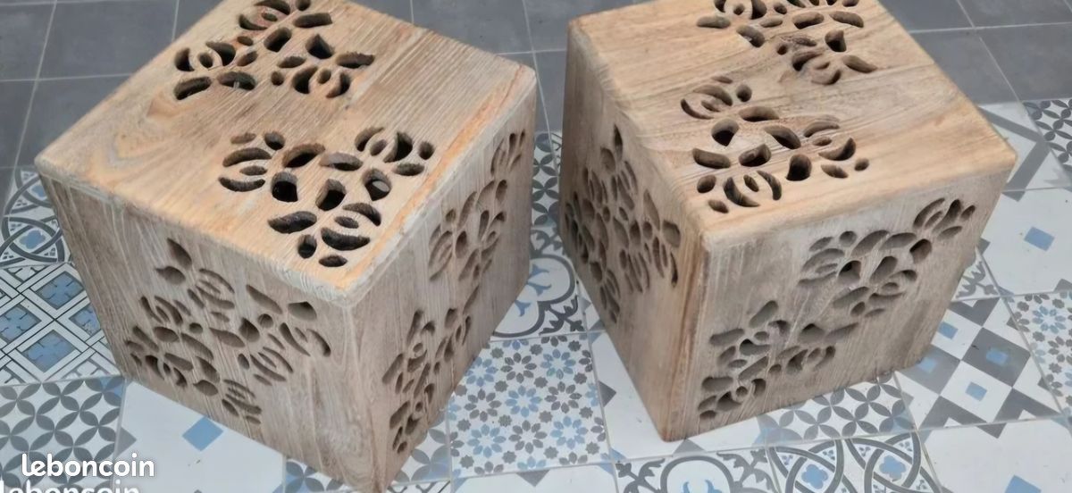 Tables basses tabourets cubes paulownia lot de 2 (image 1)