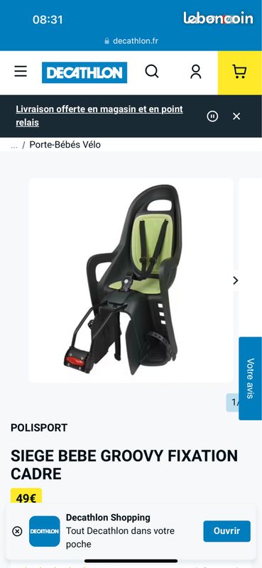 Siège bébé vélo décathlon (image 1)