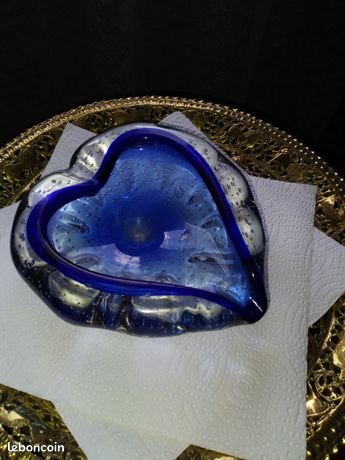 Cendrier verre bulle bleu
