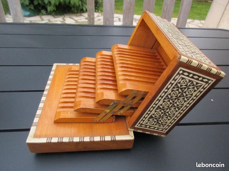 Bote  cigarettes vintage marquetterie bois et nacre - Dcoration