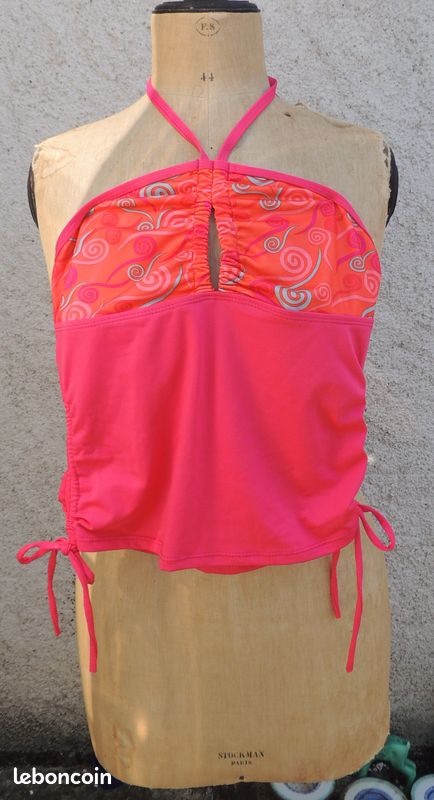 Haut de tankini dos nu corail et rose (image 1)