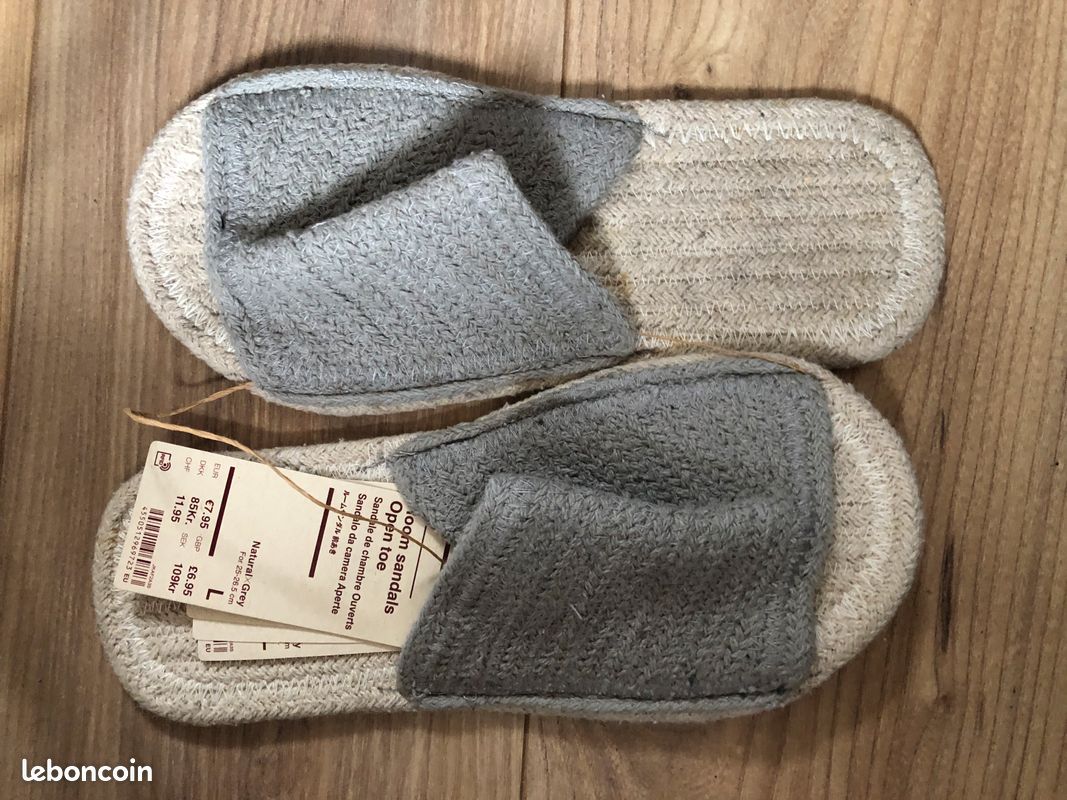 Sandales en coton indien MUJI – coton mélangé – Gris – Taille L – Neuves (avec étiquette) (image 1)
