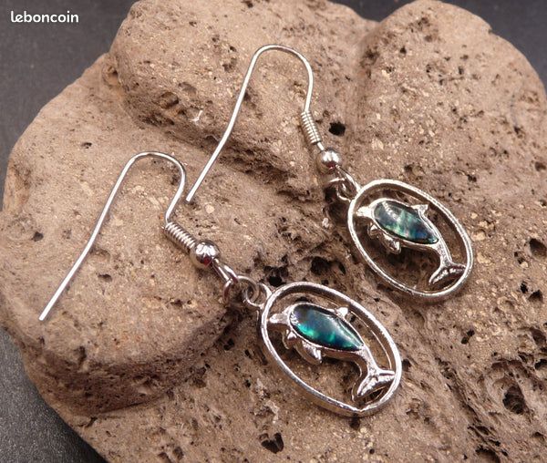 Boucles D'oreilles Coquille Ormeau Boucles D'Oreilles Hibou KZX - Argent 925 Et Nacre Abalone - Bijou Symbolique Femme Cadeau Boucles D'oreilles Pendantes Symbolique Sagesse