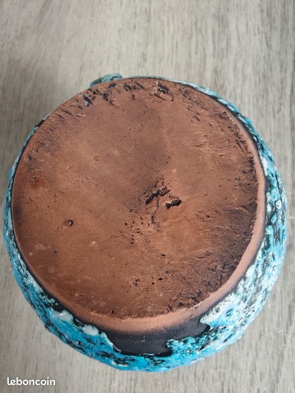 Pichet / broc vintage en céramique émaillée "Écume de mer" bleu turquoise – Années 60/70 style Vallauris / Fat Lava (image 6)