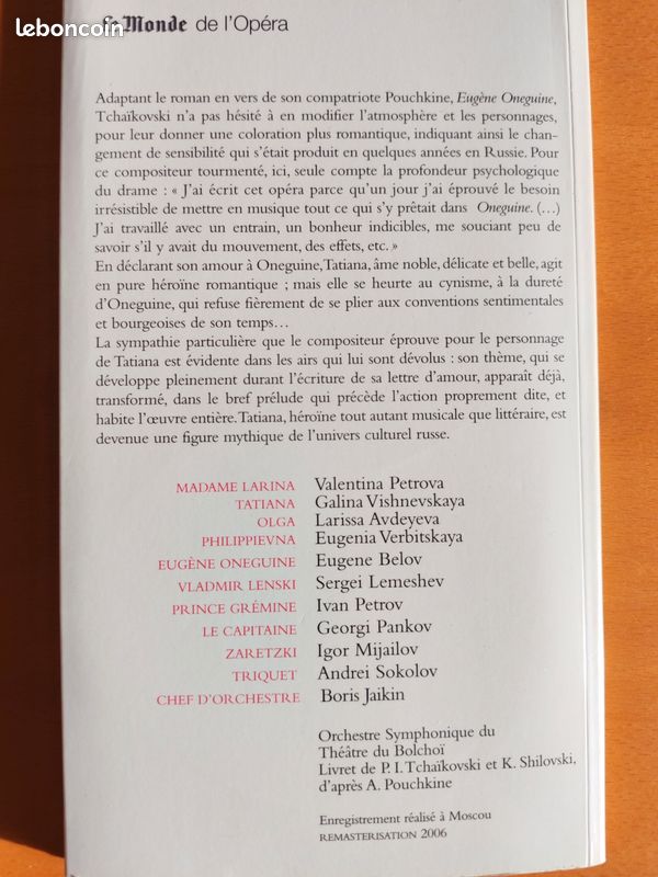 Coffret CD Tchaïkovski Eugène Oneguine (image 2)