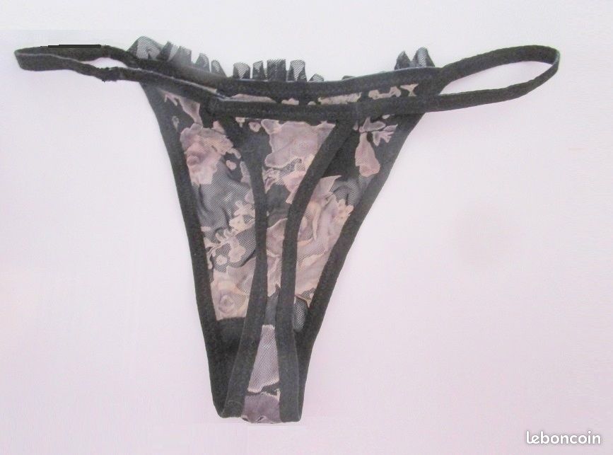 String noir gris bleu avec volants et tissus à motifs fleurs, t. 34 (image 2)