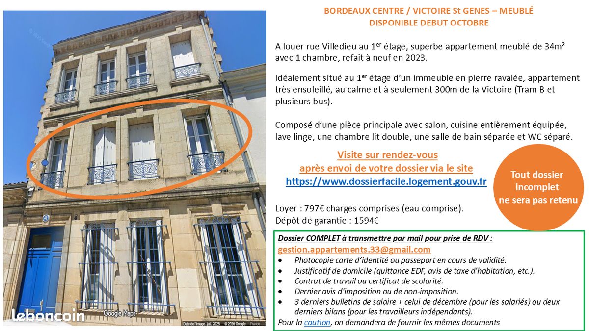 Appartement 2 pièces 34 m² · à Bordeaux · 34 m² · 797 €/mois