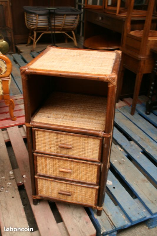 Table de nuit et 3 tiroirs en bambou (image 1)
