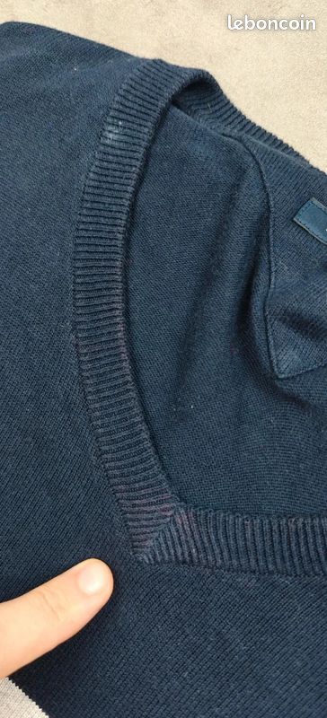 Sweat Tommy Hilfiger [L] 100% coton col V logo brodé homme pull marine (image 13)